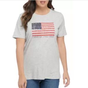 Liberty Park Women's Short Sleeve Flag Graphic T-Shirt, Gray XL